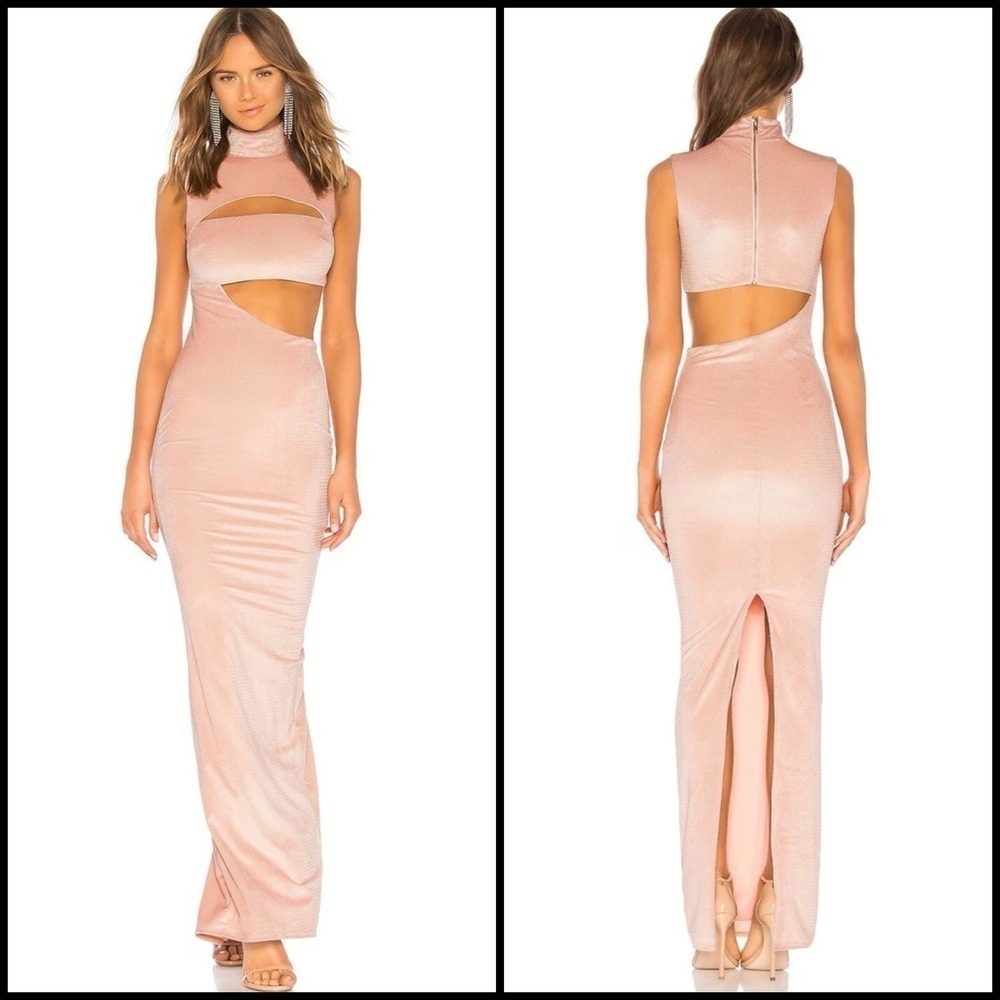 Michael Costello x REVOLVE Velvet Chevron Blush Pink CutOut Maxi Dress XXS